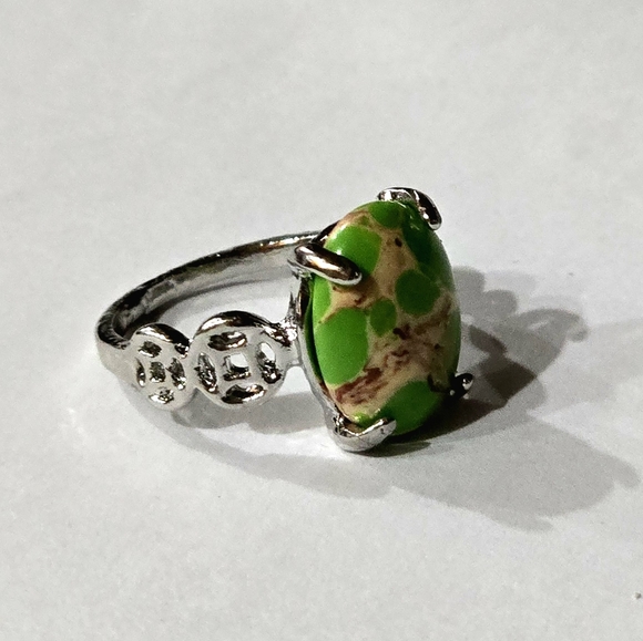 COPPER GREEN TURQUOISE POLISHED STONE NEW SIZE 7  SILVER RING - Picture 2 of 4